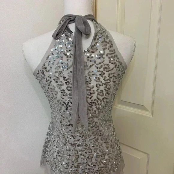 Love Culture Silver Gray Halter Neck Sequined Top S Party Formal - Picture 4 of 8